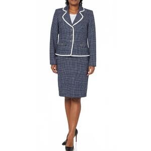 NEW LE SUIT two-piece skirt & jacket set in indigo/natural white